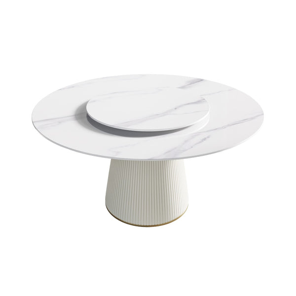 English Elm 31.49 Inch Sintered Stone Lazy Susan Turntable White Rotating Dining Table Centerpiece W1535P185012