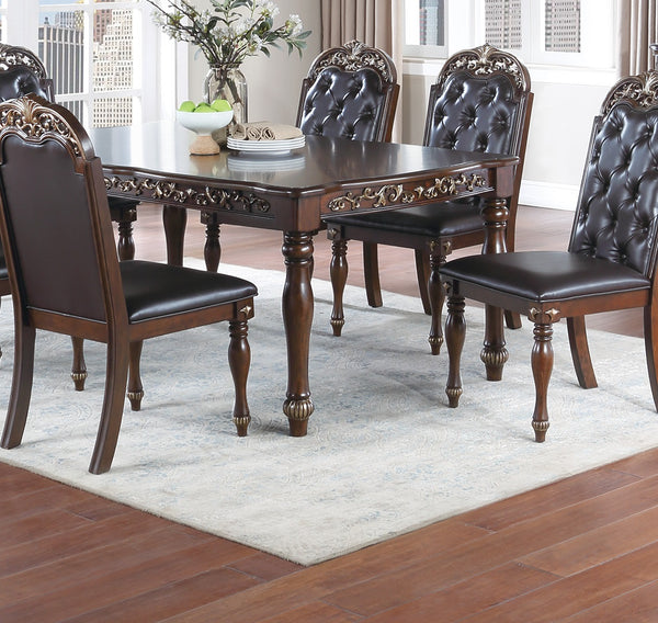 English Elm Traditional Formal 7pc Dining Set with Tufted Cushion Chairs and Intricate Silver Grey Finish Elegance Brown 47 L x 7 W x 77 H B011S00602