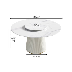 English Elm 53.15" Modern Round White Artificial Stone Dining Table With Rotating Turntable For 6 People W1535S00338