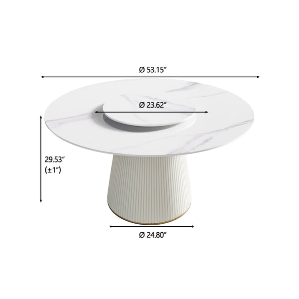 English Elm 53.15" Modern Round White Artificial Stone Dining Table With Rotating Turntable For 6 People W1535S00338