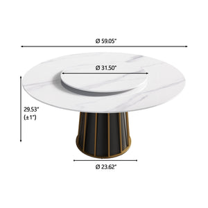 English Elm 59.05"Modern Elegant Round Dining Table With White Sintered Stone Top & Lazy Susan For 8 People W1535S00333