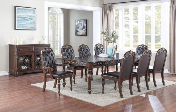 English Elm Formal Rubberwood Extendable Dining Table Antique Carved Legs Seats Large Gatherings Brown B011138667