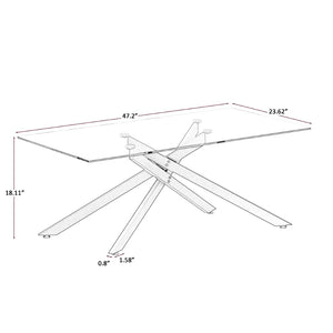English Elm 47.2" Tempered Glass Top Coffee Table with Powder-coated Black Metal Legs for Living Room W241120468