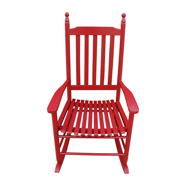 English Elm Wooden Solid Wood Porch Rocker Chair with Wide Seat and Armrests, Sturdy Slatted Back, 250LB Limit Rose Red W49528617
