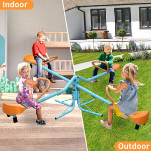English Elm Outdoor Four Seat Spinning Seesaw Iron Swivel Teeter Totter for Backyard Play W1408126157