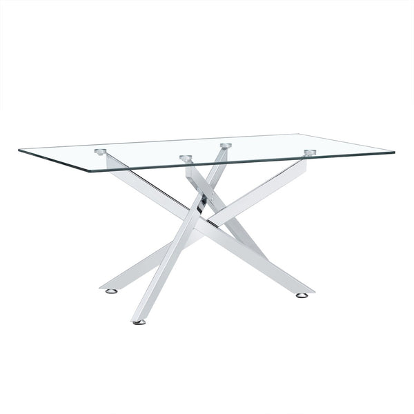 English Elm 39.37" Tempered Glass Rectangular Coffee Table with Powder-coated Metal Legs for Living Room W241120464