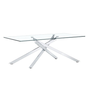 English Elm 47.2" Tempered Glass Top Coffee Table with Powder-coated Black Metal Legs for Living Room W241120467