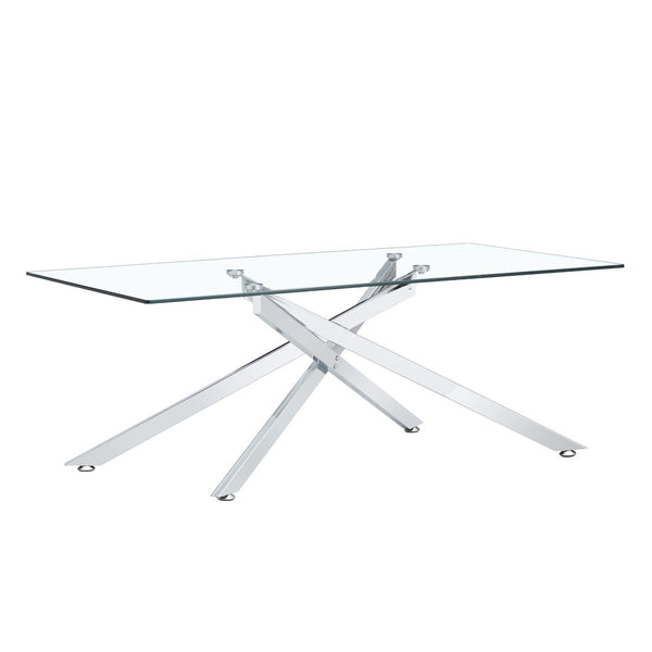 English Elm 47.2" Tempered Glass Top Coffee Table with Powder-coated Black Metal Legs for Living Room W241120467
