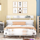 Hearth and Haven Full Size Car-Shaped Platform Bed, Full Bed with Storage Shelf For Bedroom, White WF312486AAK