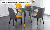 Hearth and Haven Table and Chair Set. Black Sintered Stone Tabletop with Black Metal Legs. Orange Deep Gray Dual Tone Leatherette Leather Backrest and Black Metal Leg Chair. 1 Table and 4 Chairs F-001 C-007 W1151S00401