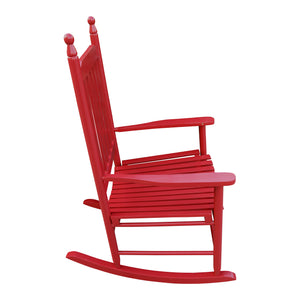 English Elm Wooden Solid Wood Porch Rocker Chair with Wide Seat and Armrests, Sturdy Slatted Back, 250LB Limit Rose Red W49528617