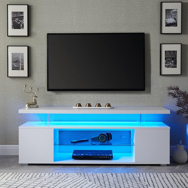 English Elm TV Stand Modern Contrast Engineered Wood Console for 60" TVs with LED, Ample Hidden Storage, Durable Design White 55.51 L x 20.08 W x 6.3 H W2178138763