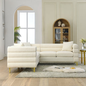 English Elm 81.5-inch Teddy Velvet L-shaped Sectional Sofa Gold Legs Art Deco 5 Seat Lounge W834S00607