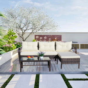 English Elm Outdoor 3-Piece Wicker Patio Furniture Set - Stylish Sectional Sofa With Beige Cushions & Table W209S00008