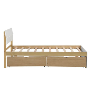 English Elm Modern Twin Bed with High Gloss Headboard Light Oak Trundle for Compact Spaces W697131330
