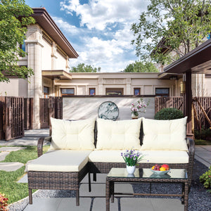 English Elm Outdoor 3-Piece Wicker Patio Furniture Set - Stylish Sectional Sofa With Beige Cushions & Table W209S00008