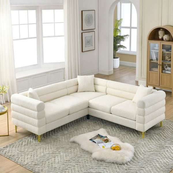 English Elm 81.5-Inch Oversized Corner Sofa with Teddy Fabric, L-Shaped 5-Seater Sectional, Foam+Spring Comfort White W834S00102