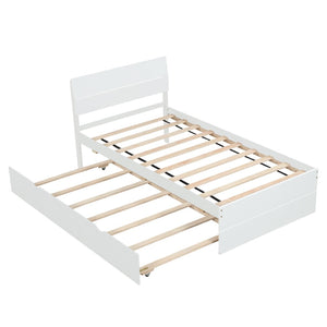English Elm Modern Twin Bed with High Gloss Headboard Light Oak Trundle for Compact Spaces Creamy White,White W697131325