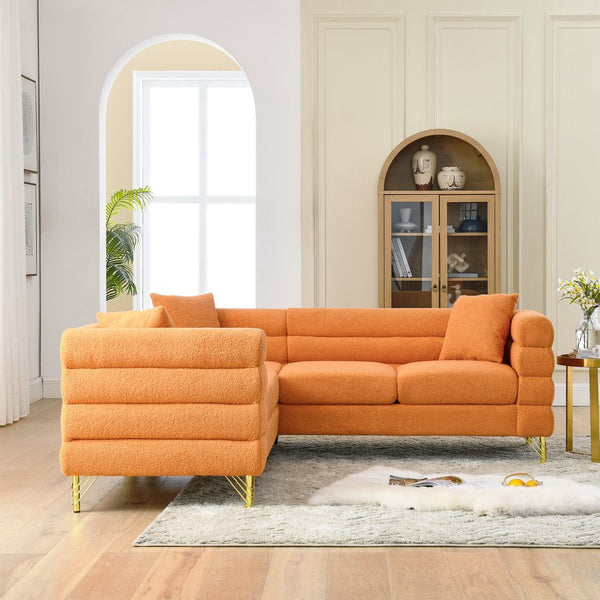 English Elm 81.5-Inch Oversized Corner Sofa with Teddy Fabric, L-Shaped 5-Seater Sectional, Foam+Spring Comfort Orange W834S00104