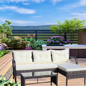 English Elm Outdoor 3-Piece Wicker Patio Furniture Set - Stylish Sectional Sofa With Beige Cushions & Table W209S00008