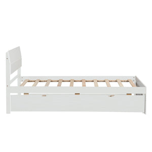 English Elm Modern Twin Bed with High Gloss Headboard Light Oak Trundle for Compact Spaces Creamy White,White W697131325