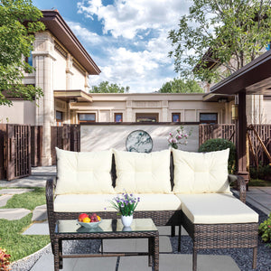 English Elm Outdoor 3-Piece Wicker Patio Furniture Set - Stylish Sectional Sofa With Beige Cushions & Table W209S00008