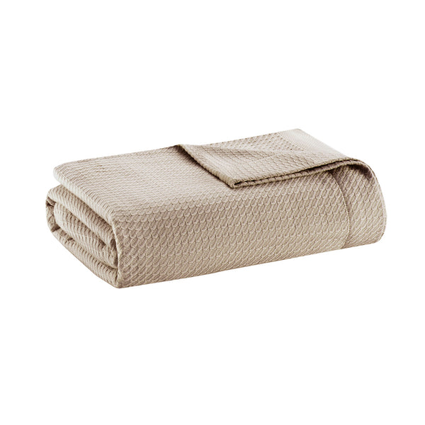 English Elm Blanket Madison Park Egyptian Cotton Twin Throw — Ultra-Soft White, Durable, Low-Pill, Machine-Washable Cozy Layering Option khaki 15.75 L x 12.6 W x 3.54 H B03598566