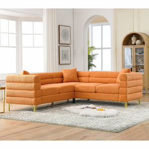 English Elm 81.5-Inch Oversized Corner Sofa with Teddy Fabric, L-Shaped 5-Seater Sectional, Foam+Spring Comfort Orange W834S00104