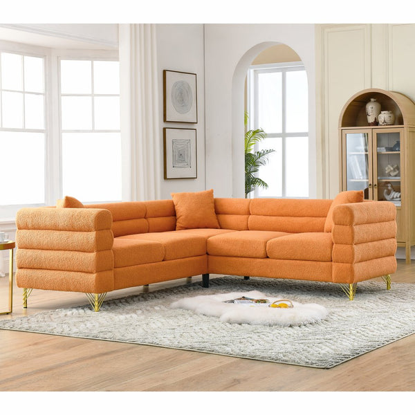 English Elm 81.5-Inch Oversized Corner Sofa with Teddy Fabric, L-Shaped 5-Seater Sectional, Foam+Spring Comfort Orange W834S00104