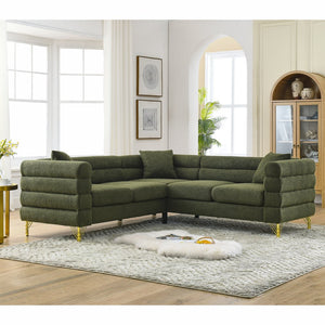 English Elm 81.5-Inch Oversized Corner Sofa with Teddy Fabric, L-Shaped 5-Seater Sectional, Foam+Spring Comfort Green W834S00105