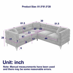 English Elm 81.5-inch Teddy Velvet L-shaped Sectional Sofa Gold Legs Art Deco 5 Seat Lounge W834S00607