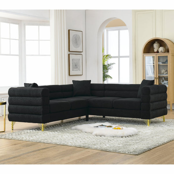 English Elm 81.5-Inch Oversized Corner Sofa with Teddy Fabric, L-Shaped 5-Seater Sectional, Foam+Spring Comfort Black W834S00103