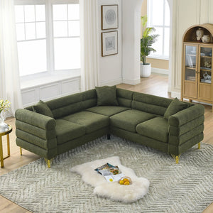 English Elm 81.5-Inch Oversized Corner Sofa with Teddy Fabric, L-Shaped 5-Seater Sectional, Foam+Spring Comfort Green W834S00105