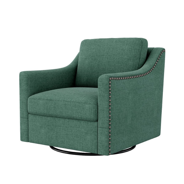 English Elm 360 Swivel Barrel Armchair Cotton Linen Upholstery Brass Nailhead Trim Living Room W2113127462