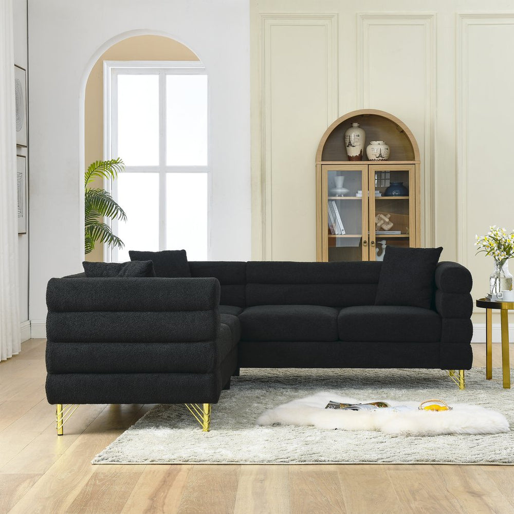 English Elm 81.5-Inch Oversized Corner Sofa with Teddy Fabric, L-Shaped 5-Seater Sectional, Foam+Spring Comfort Black W834S00103