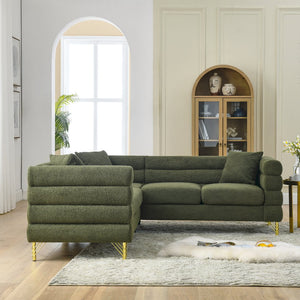 English Elm 81.5-Inch Oversized Corner Sofa with Teddy Fabric, L-Shaped 5-Seater Sectional, Foam+Spring Comfort Green W834S00105