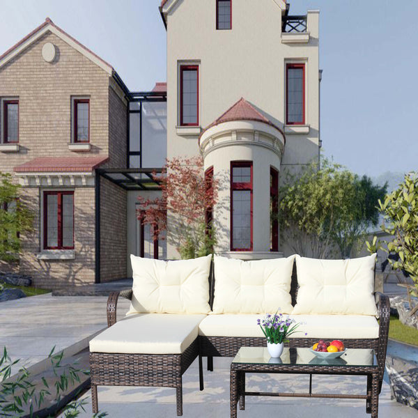 English Elm Outdoor 3-Piece Wicker Patio Furniture Set - Stylish Sectional Sofa With Beige Cushions & Table W209S00008