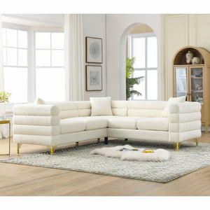 English Elm 81.5-Inch Oversized Corner Sofa with Teddy Fabric, L-Shaped 5-Seater Sectional, Foam+Spring Comfort White W834S00102