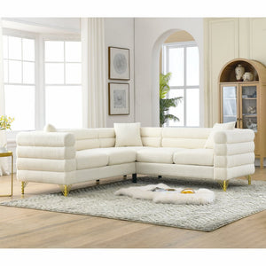 English Elm 81.5-inch Teddy Velvet L-shaped Sectional Sofa Gold Legs Art Deco 5 Seat Lounge W834S00607