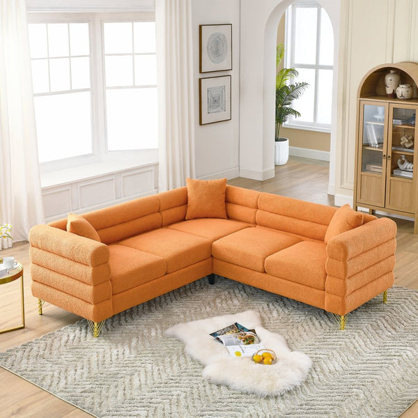 English Elm 81.5-Inch Oversized Corner Sofa with Teddy Fabric, L-Shaped 5-Seater Sectional, Foam+Spring Comfort Orange W834S00104