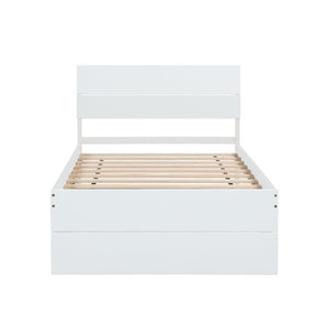 English Elm Modern Twin Bed with High Gloss Headboard Light Oak Trundle for Compact Spaces Creamy White,White W697131325