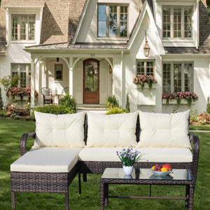 English Elm Outdoor 3-Piece Wicker Patio Furniture Set - Stylish Sectional Sofa With Beige Cushions & Table W209S00008