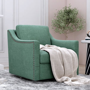 English Elm 360 Swivel Barrel Armchair Cotton Linen Upholstery Brass Nailhead Trim Living Room W2113127462