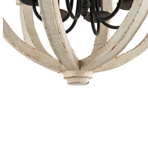 English Elm 6 Light Farmhouse Chandelier Distressed Pine Wood Iron Dining Foyer Ceiling Fixture W2078138916