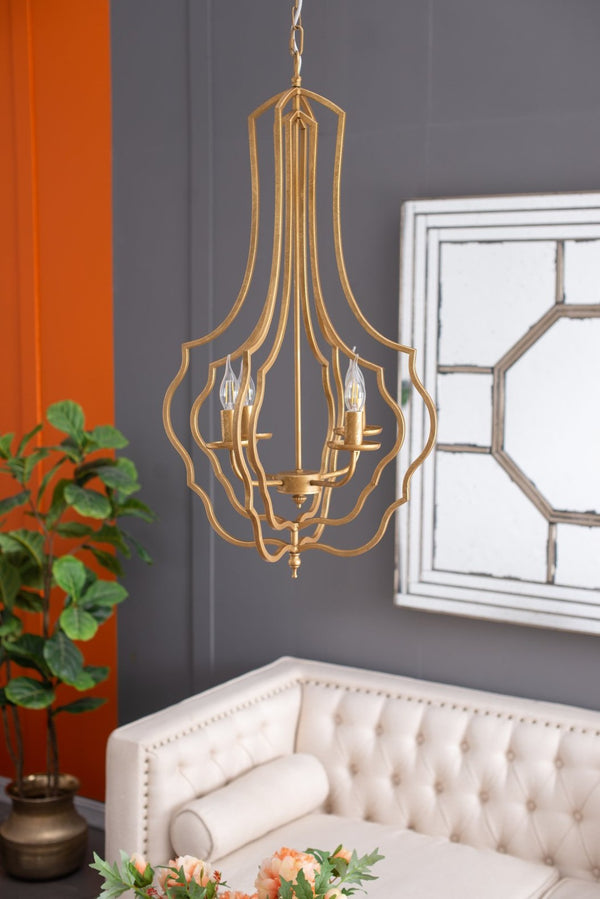 English Elm 4 Light Iron Chandelier Antique Gold Candelabra Arms Foyer Dining Entryway Fixture W2078138917