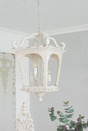 English Elm 4 Light Fir Wood Chandelier Distressed White Farmhouse Pendant for Dining Foyer W2078138918