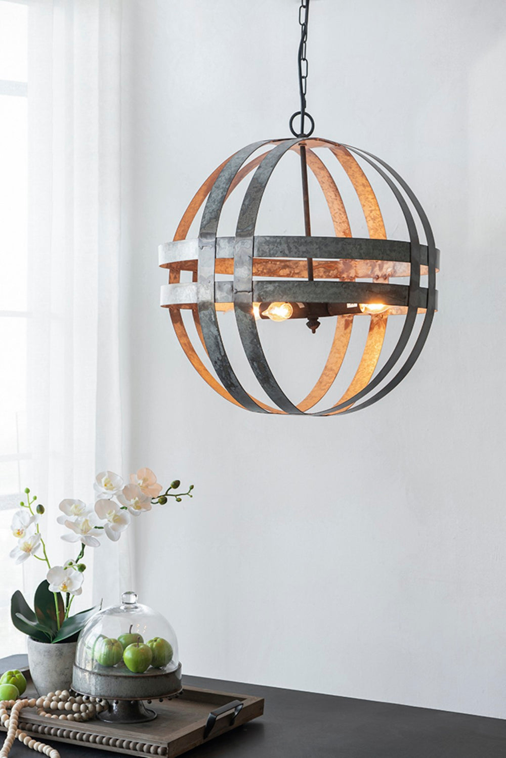 English Elm 4 Light Galvanized Steel Sphere Chandelier Antique Silver Finish for Dining Foyer W2078138929