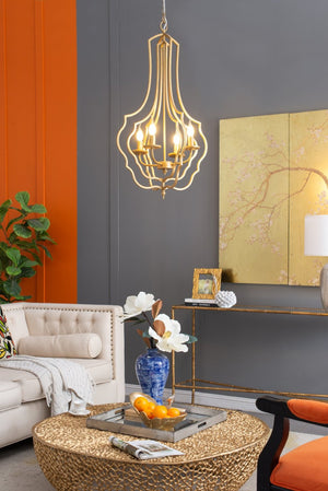 English Elm 4 Light Iron Chandelier Antique Gold Candelabra Arms Foyer Dining Entryway Fixture W2078138917
