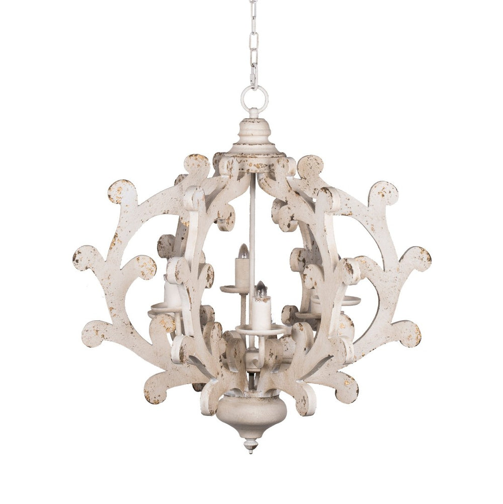 English Elm 6 Light Farmhouse Chandelier Linen Shade Weathered White Vintage Foyer Dining Fixture W2078138924