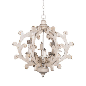English Elm 6 Light Farmhouse Chandelier Linen Shade Weathered White Vintage Foyer Dining Fixture W2078138924